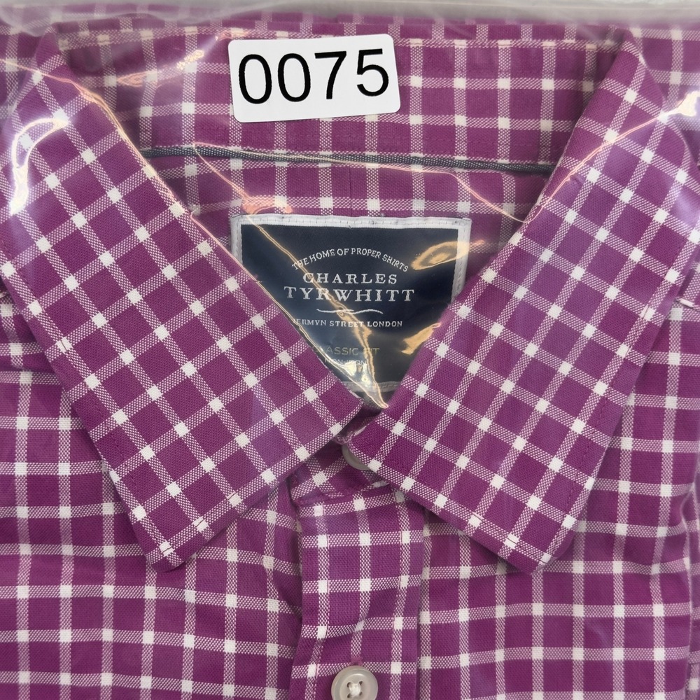 Charles Tyrwhitt Classic Fit Non-Iron Shirt Medium Purple Windowpane - Picture 10 of 10